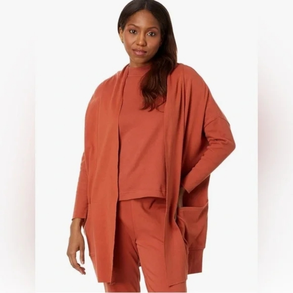 Pact Airplane Cardigan Organic Cotton Burnt Orange Pockets sz M/L Travel Lounge